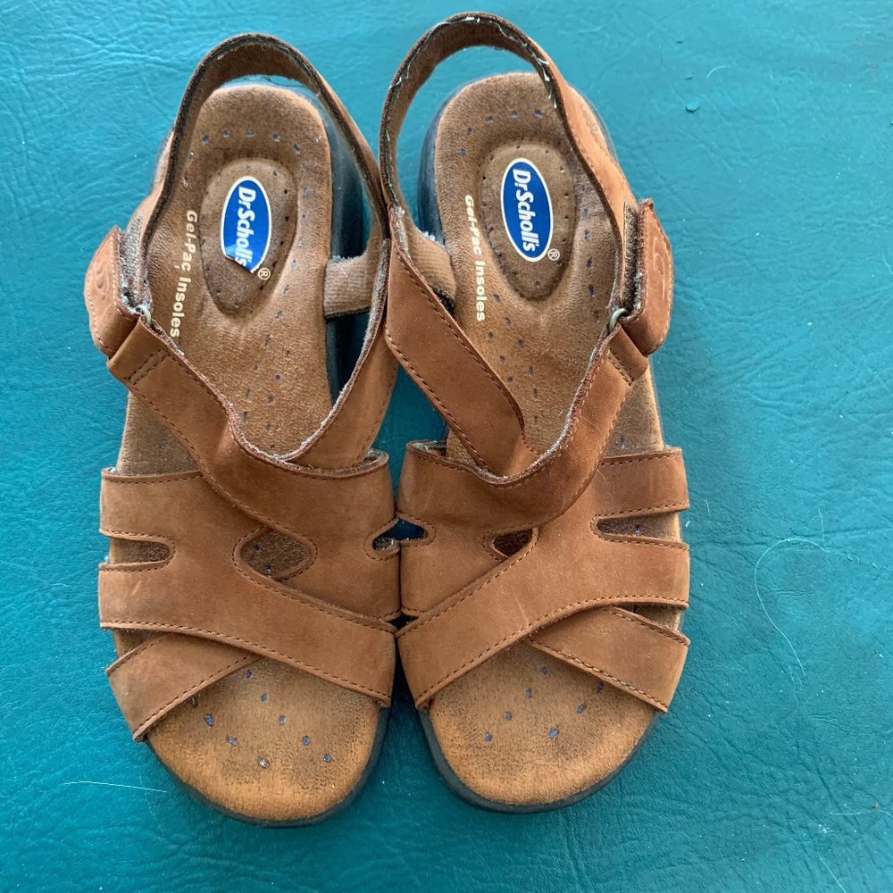 DR. SCHOLL’s Brown Leather Gel-Pac Insoles Sandals Size 7.5 super comfortable